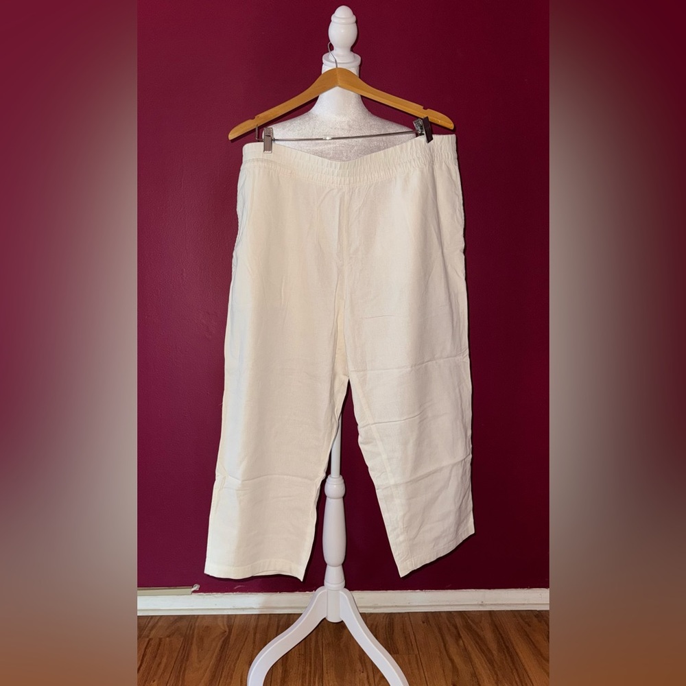 Old Navy White Straight Linen-Blend Pants